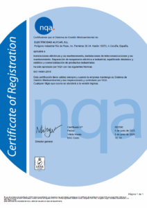Certificado ISO 14001:2015 de Electricidad Alycar