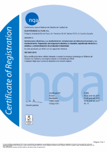 Certificado ISO 9001:2015 de Electricidad Alycar